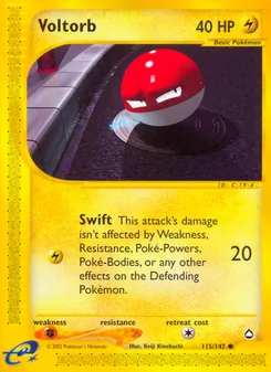 Voltorb card from Aquapolis, number 115/147