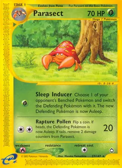 Parasect card from Aquapolis, number 27/147