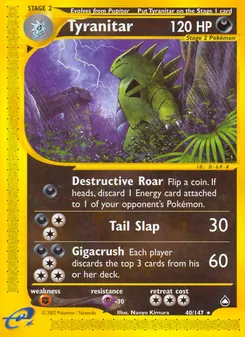Tyranitar card from Aquapolis, number 40/147