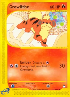 Growlithe card from Aquapolis, number 51/147