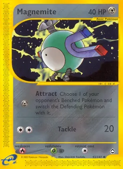 Magnemite card from Aquapolis, number 52/147