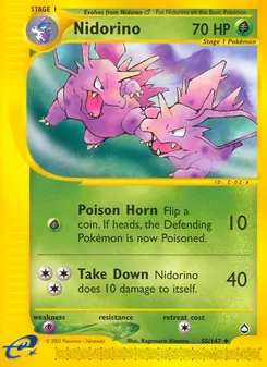 Nidorino card from Aquapolis, number 55/147