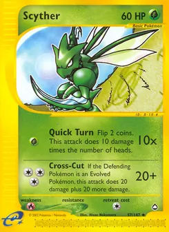 Scyther card from Aquapolis, number 57/147