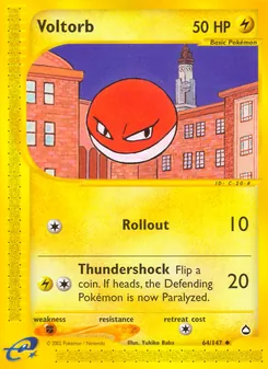 Voltorb card from Aquapolis, number 64/147