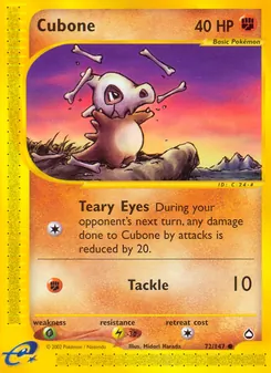 Cubone card from Aquapolis, number 72/147