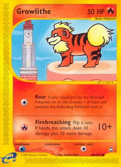 Growlithe card from Aquapolis, number 80/147