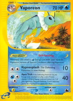 Vaporeon card from Skyridge, number 33/144