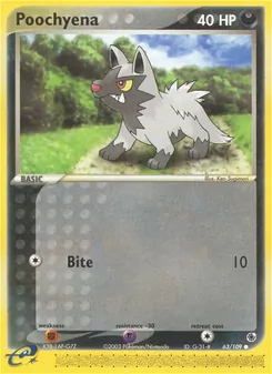 Poochyena card from Ruby & Sapphire, number 63/109
