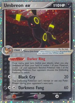 Umbreon ex card from Unseen Forces, number 112/115