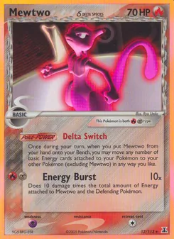 Mewtwo δ card from Delta Species, number 12/113