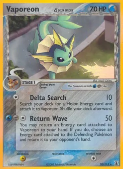 Vaporeon δ card from Delta Species, number 18/113
