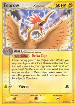 Fearow δ card from Crystal Guardians, number 18/100
