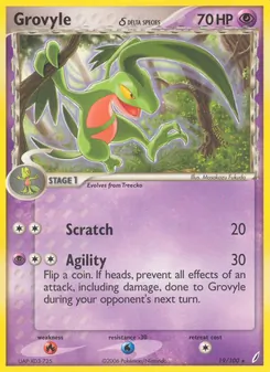 Grovyle δ card from Crystal Guardians, number 19/100