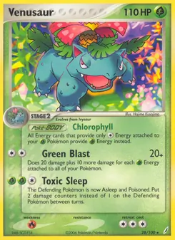 Venusaur card from Crystal Guardians, number 28/100
