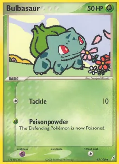 Bulbasaur card from Crystal Guardians, number 45/100
