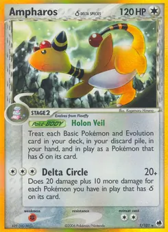 Ampharos δ card from Dragon Frontiers, number 1/101