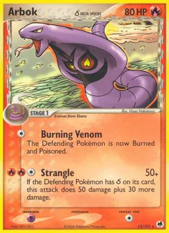 Arbok δ card from Dragon Frontiers, number 13/101