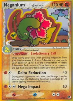 Meganium δ card from Dragon Frontiers, number 4/101