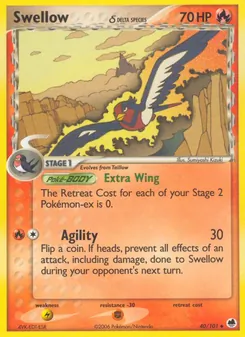 Swellow δ card from Dragon Frontiers, number 40/101