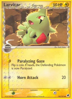 Larvitar δ card from Dragon Frontiers, number 52/101