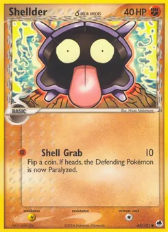 Shellder δ card from Dragon Frontiers, number 63/101