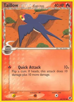 Taillow δ card from Dragon Frontiers, number 66/101