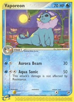 Vaporeon card from Sandstorm, number 25/100