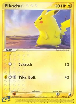 Pikachu card from Sandstorm, number 72/100