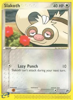 Slakoth card from Sandstorm, number 80/100