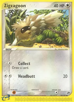 Zigzagoon card from Sandstorm, number 85/100