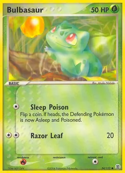 Bulbasaur card from FireRed & LeafGreen, number 54/112