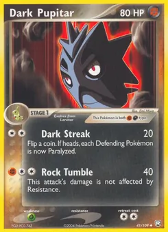 Dark Pupitar card from Team Rocket Returns, number 41/109