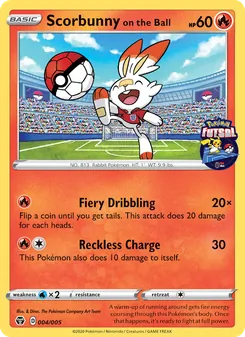 Scorbunny on the Ball card from Pokémon Futsal 2020, number 4/5