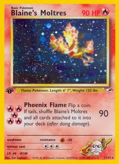 Blaine's Moltres card from Gym Heroes, number 1/132