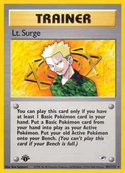 Lt. Surge card from Gym Heroes, number 101/132