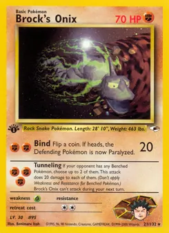 Brock's Onix card from Gym Heroes, number 21/132
