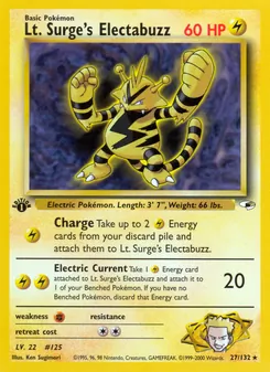 Lt. Surge's Electabuzz card from Gym Heroes, number 27/132