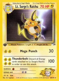 Lt. Surge's Raichu card from Gym Heroes, number 28/132