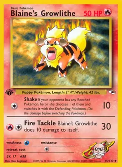Blaine's Growlithe card from Gym Heroes, number 35/132