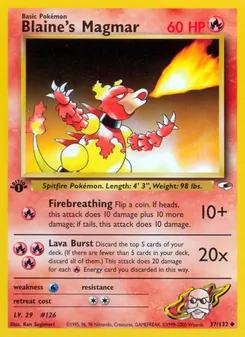 Blaine's Magmar card from Gym Heroes, number 37/132
