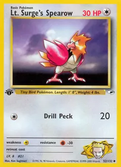 Lt. Surge's Spearow card from Gym Heroes, number 52/132