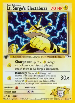 Lt. Surge's Electabuzz card from Gym Heroes, number 6/132