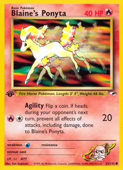 Blaine's Ponyta card from Gym Heroes, number 63/132