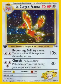 Lt. Surge's Fearow card from Gym Heroes, number 7/132