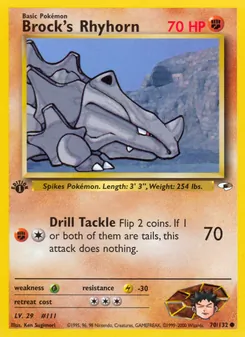 Brock's Rhyhorn card from Gym Heroes, number 70/132