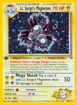 Lt. Surge's Magneton card from Gym Heroes, number 8/132