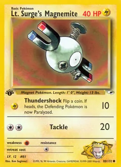 Lt. Surge's Magnemite card from Gym Heroes, number 80/132