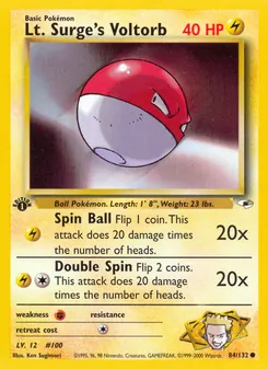 Lt. Surge's Voltorb card from Gym Heroes, number 84/132