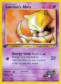 Sabrina's Abra card from Gym Heroes, number 91/132