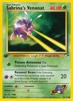 Sabrina's Venonat card from Gym Heroes, number 96/132